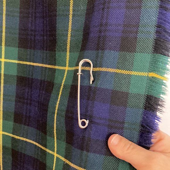 Vintage Kilt Womens XS Gordon Tartan Plaid Blue Green Wool Pleated Midi Skirt - Picture 7 of 9